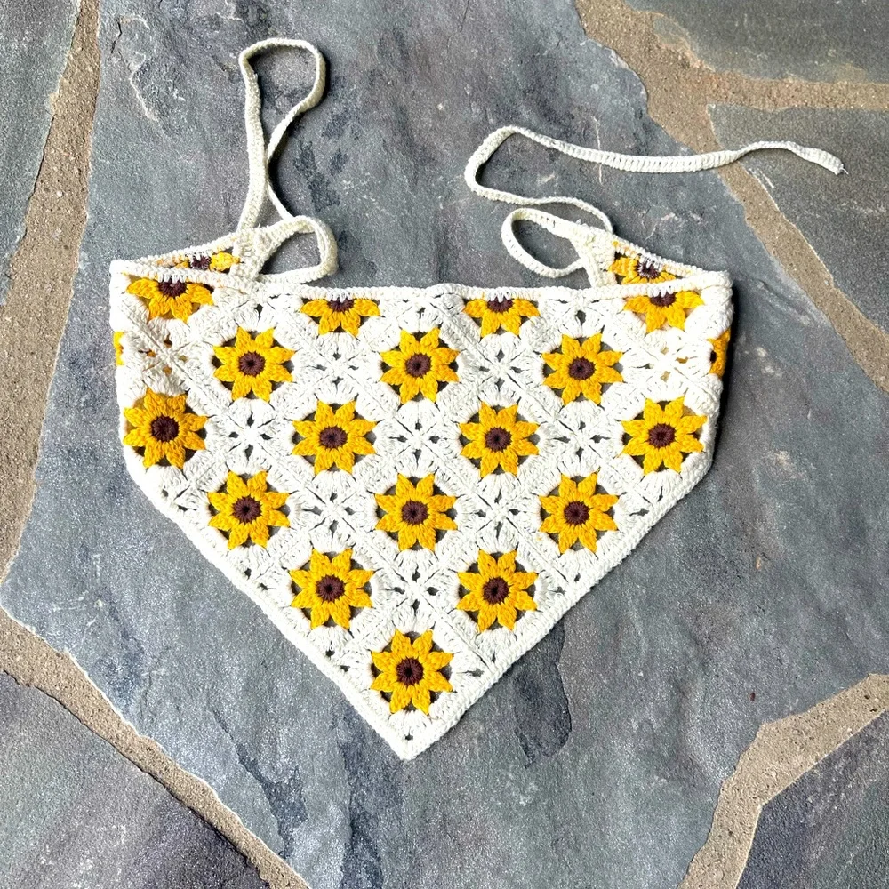 New🌟Anthropologie-Sunflower Crochet Head Scarf